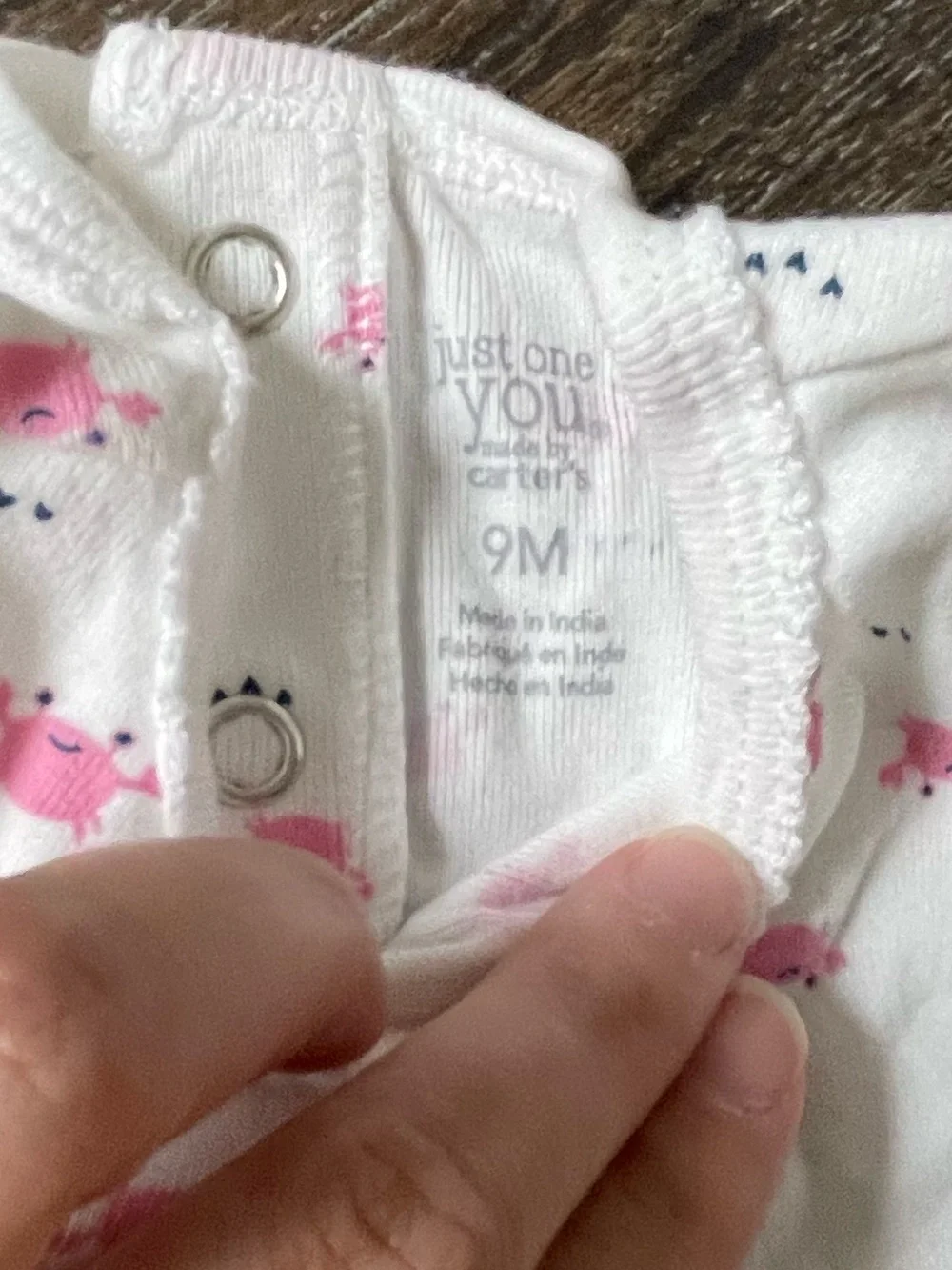 Carter's White Sleeveless Baby Bodysuit with Pink Crab Pattern